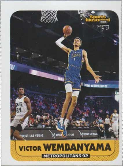 Victor Wembanyama's trading card in Sports Illustrated for Kids
