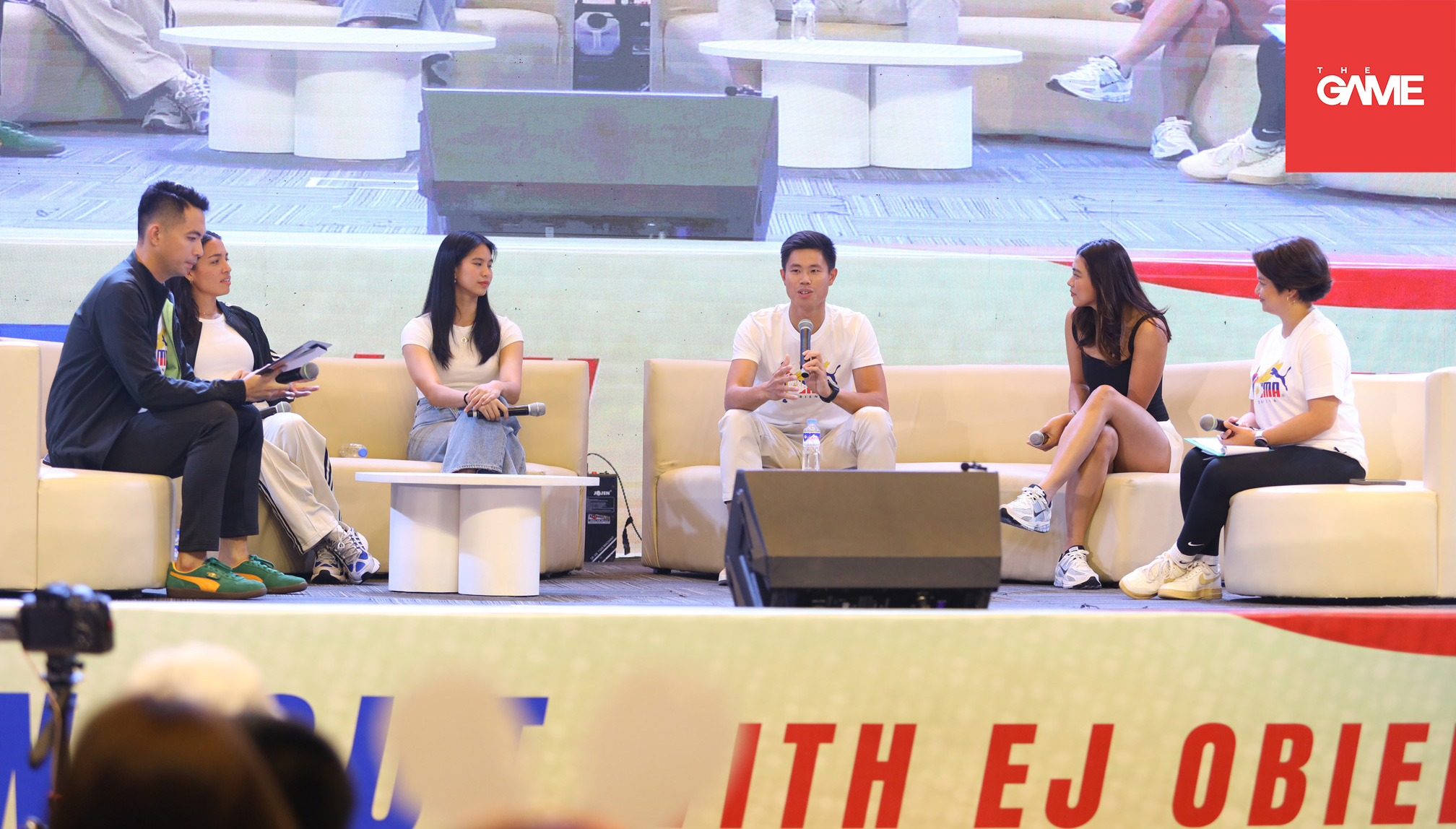EJ Obiena, Hali Long, Jamie Lim, and Alyssa Valdez in a roundtable discussion at the High Flying Hangout